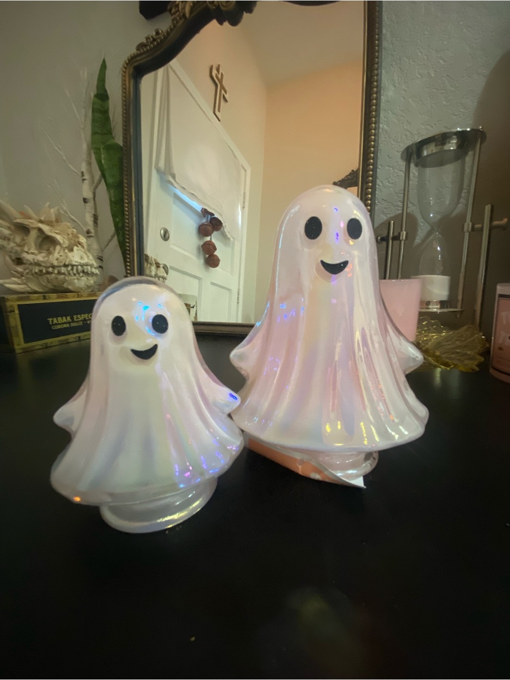 Iridescent Ceramic Ghost Duo - pink Decorative Figurines